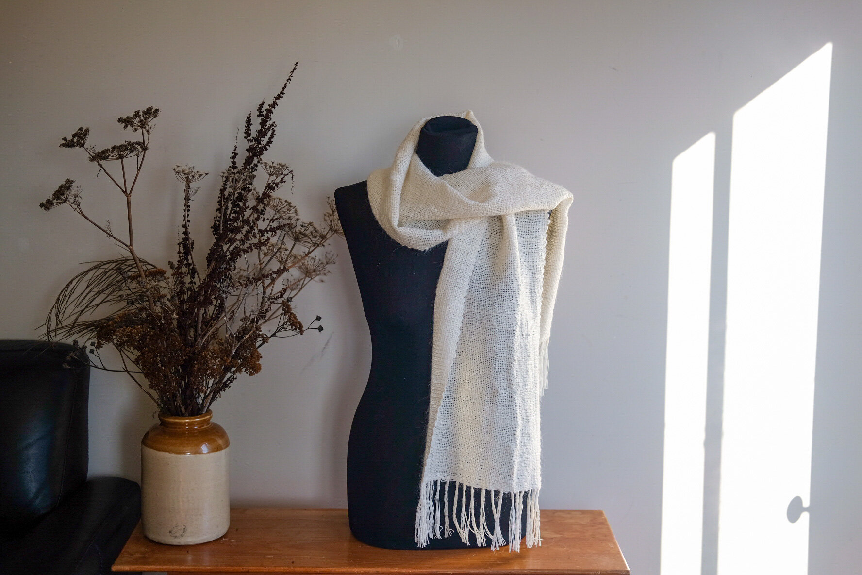 Scarf from hand spun llama yarn