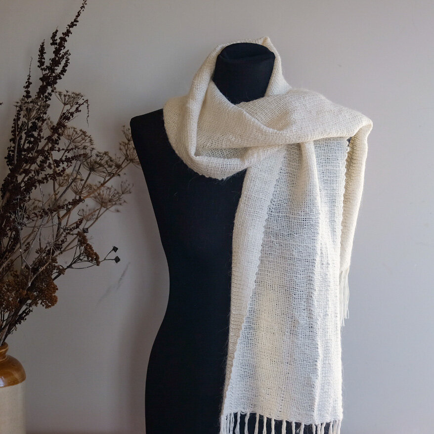 Scarf from hand spun llama yarn
